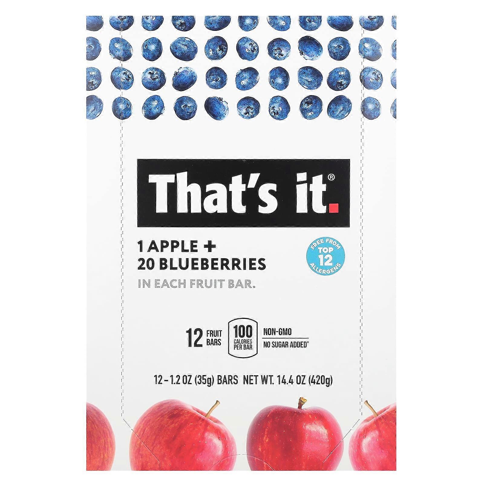 Fruit Bars, Apple + Blueberries, 12 Bars, 1.2 oz (35 g) Each