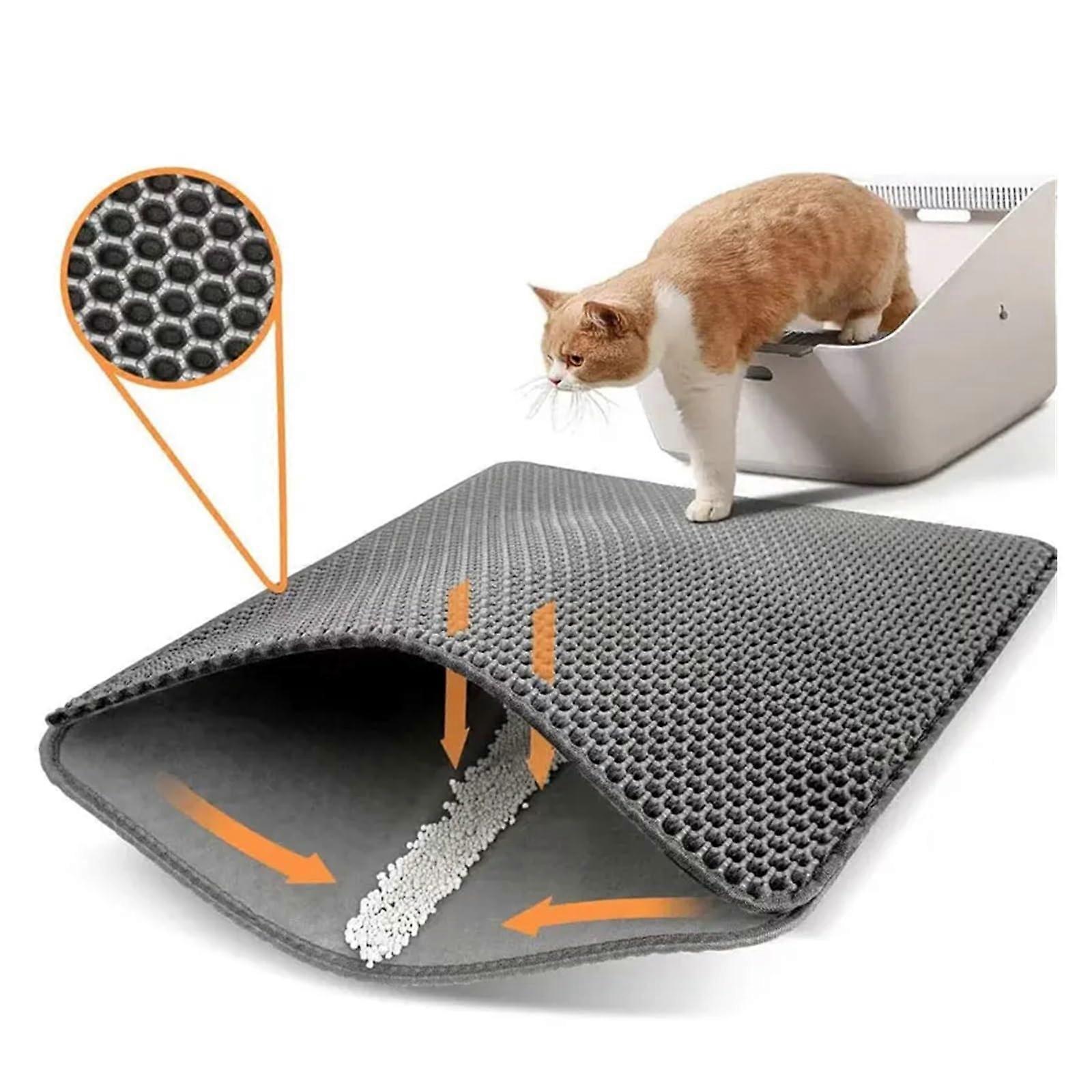 Pet Cat Litter Mat Waterproof Double Layer Litter Box Mat Cat Litter Trapping Gray 40x50 Cm
