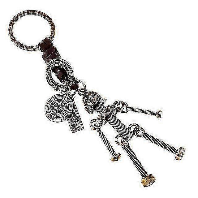Vintage Robot Pattern Leather Keychain For Kids