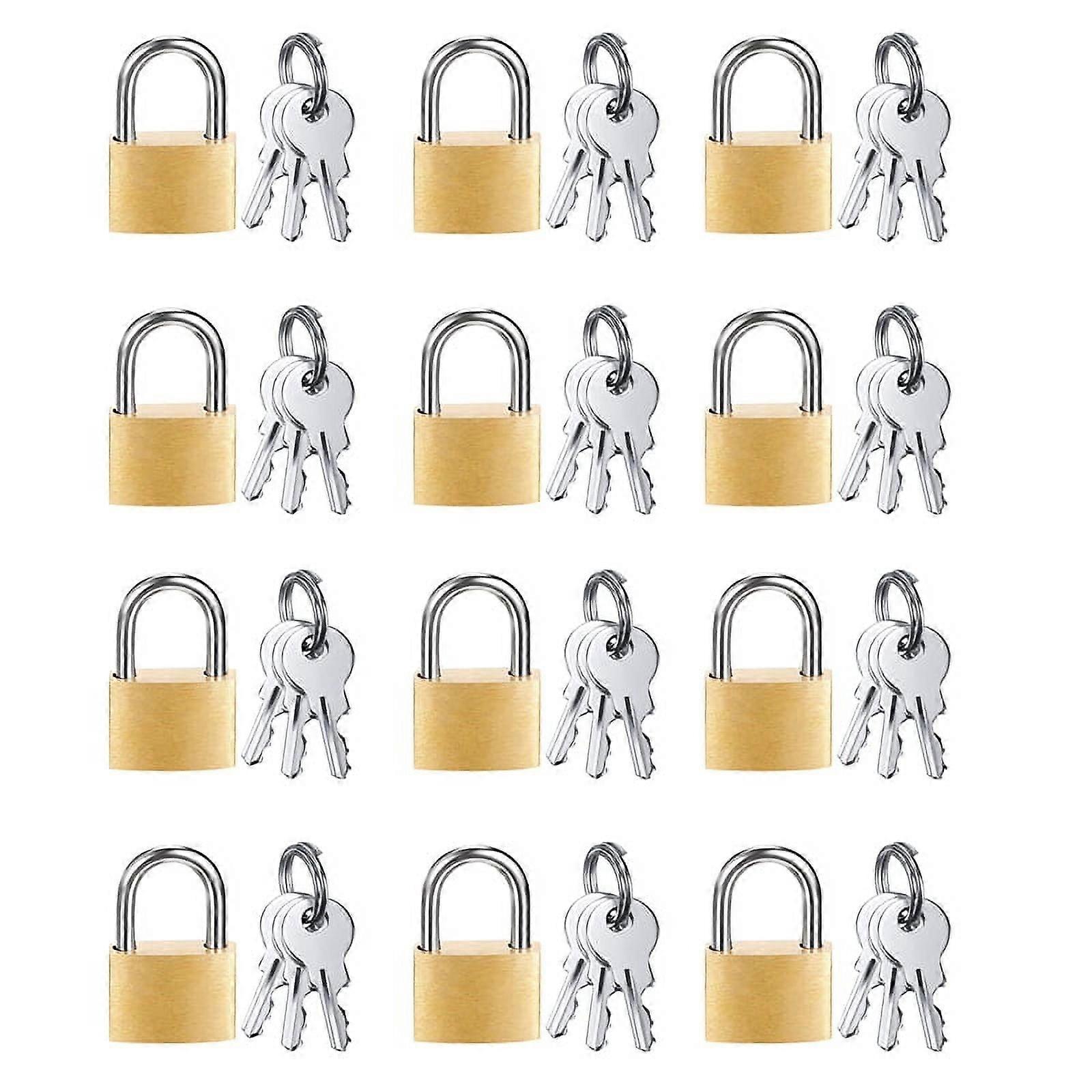 12 Pack Mini Padlock Small Solid Brass Locks with 3 Key for Luggage Lock,Backpack,Gym Locker Lock,Suitcase Lock