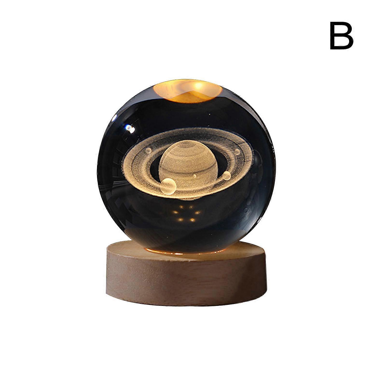 3D Planet Crystal Ball Night Light, USB LED Globe Lamp with Galaxy & Astronaut Design, Compatible with Home/Office Decor