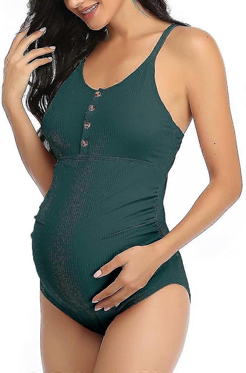 Maternity Swimsuit One Piece Bathing Suit Button Neck Cross Back