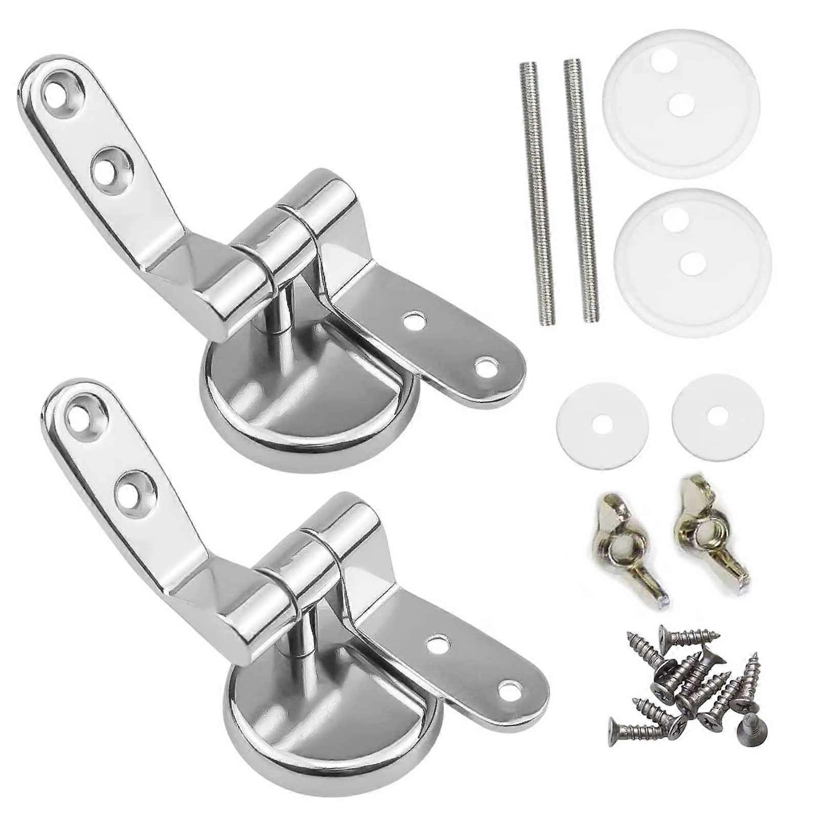 2 Pack Set Round Toilet Seat Lid Hinges Chrome Replacement