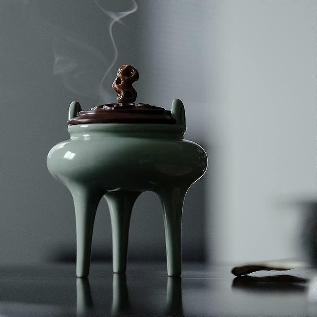 Incense Burner ThreeLegged With Wood Lid Aromatherapy Pan Decorative Ornaments