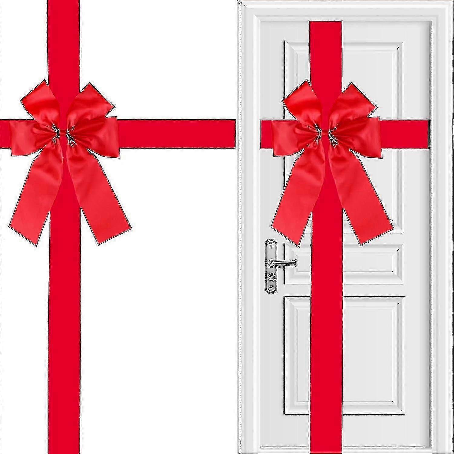 Grand noeud de ruban de Noël rouge pour la décoration de porte, d’arbre et d’armoire - dentelle Accent festif Decor YVL