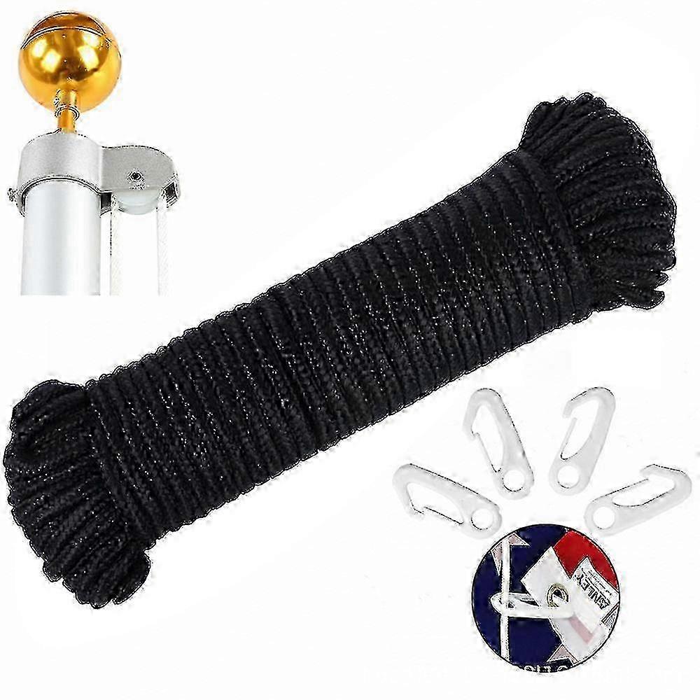 50 Ft Flagpole String Kit Nylon Rope 1 4 Inch Flagpole Line Rope With 12 Flag Pole Hooks For Swing, Flagpoles, Climbing, Camping