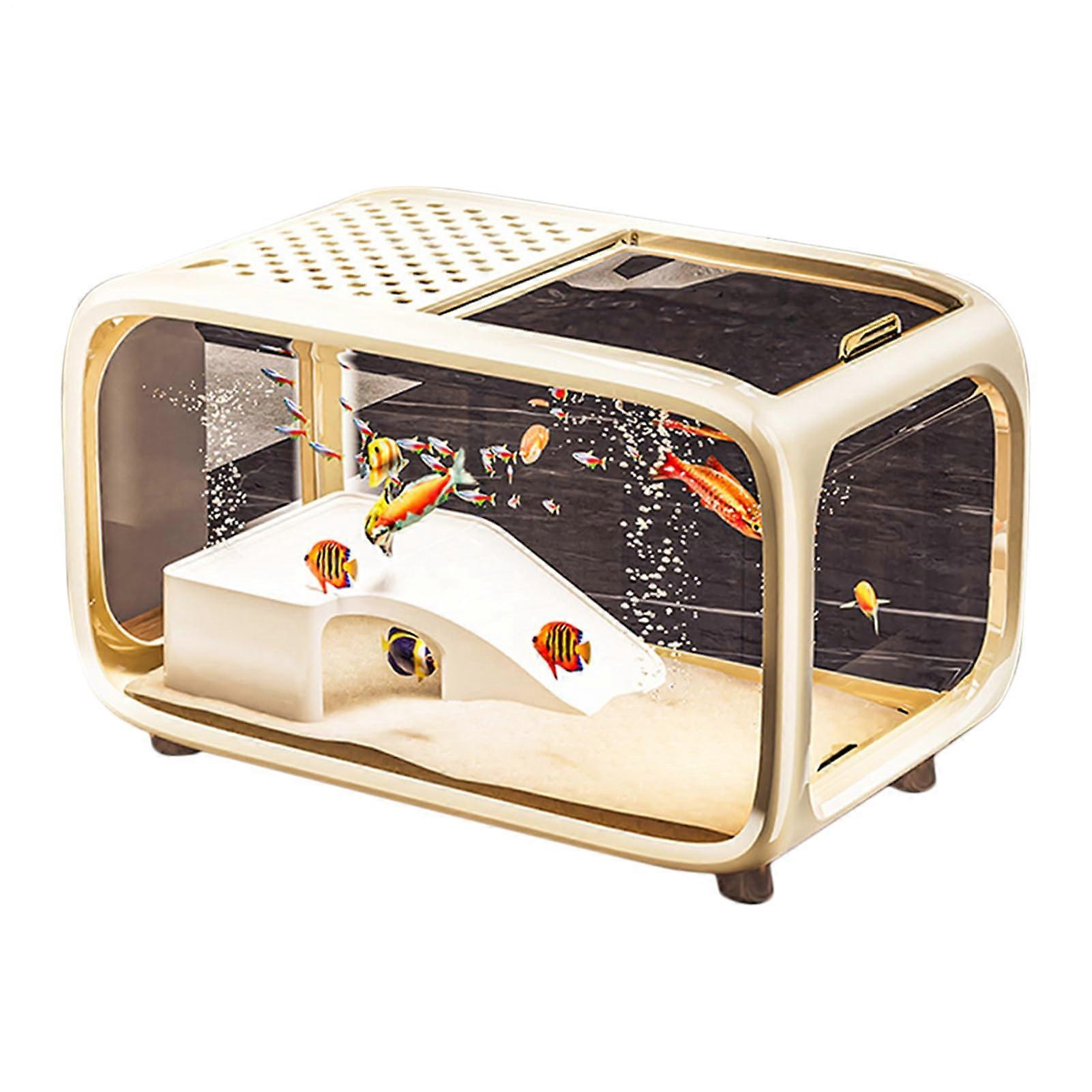 Aquarium Tank Clear Acrylic Landscape Container Bowl With  Feeding Hole For Betta Shrimp Snails Turtle Creamy