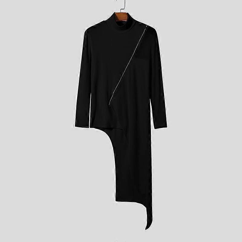 INCERUN Autumn Men Turtleneck Long Sleeve Mesh Patchwork Tops Long Tunic T-shirts