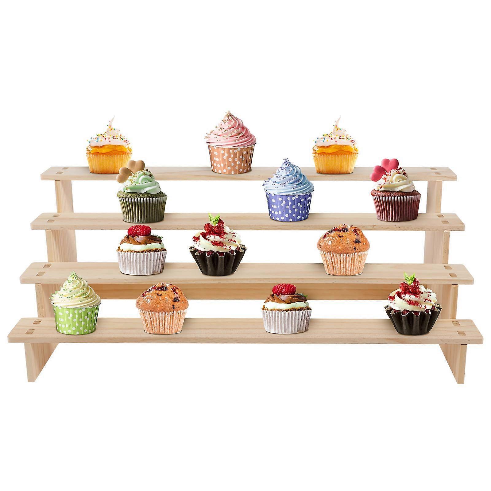 4 Tier Wooden Display Riser Shelf for Spices, Condiments, Perfume, Cupcakes and Kitchen Counter