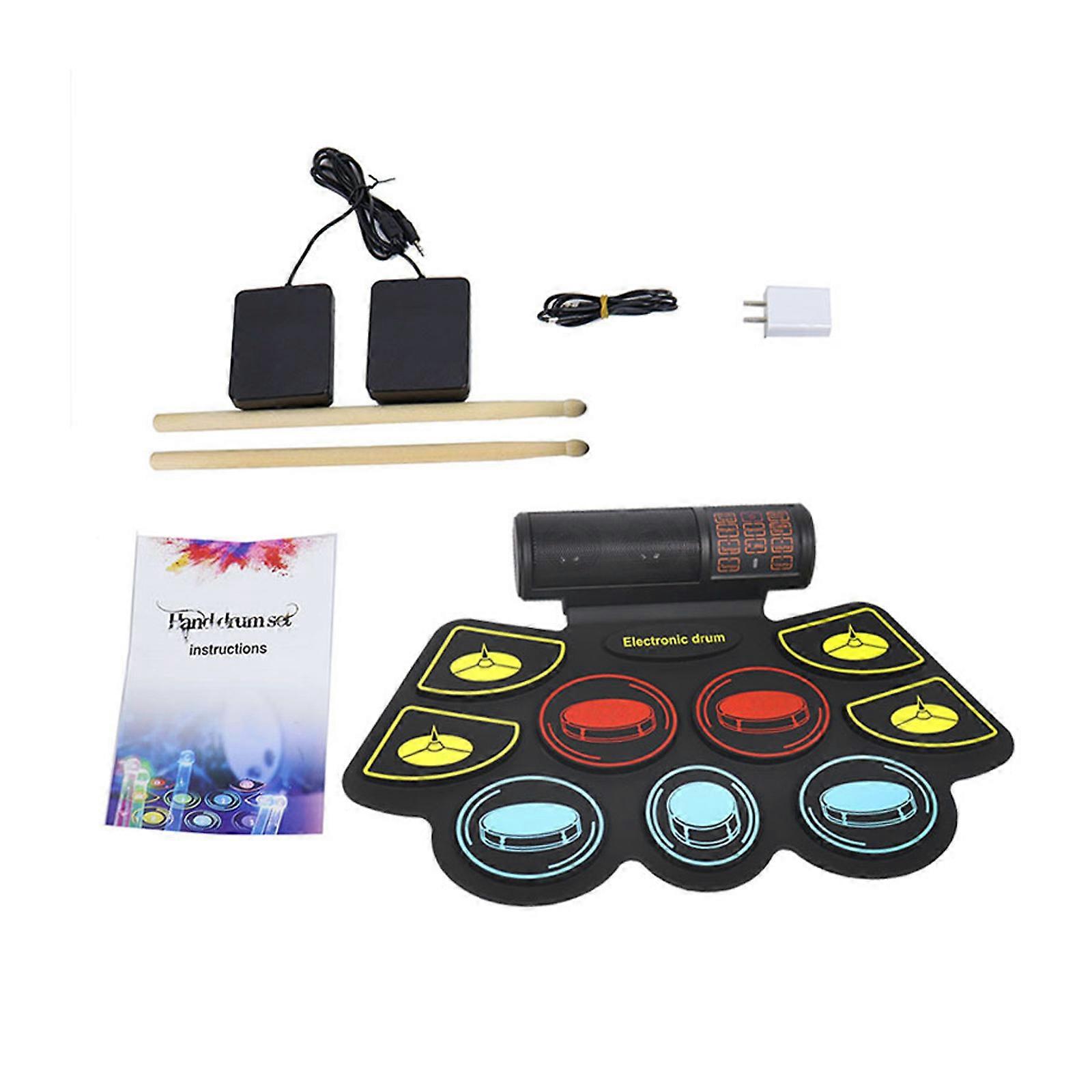 Rolling Up Drum Pad Two Bluetooth-compatible Compatibility Silicone Material Long Battery Life For Traveling Musicians Multicolor