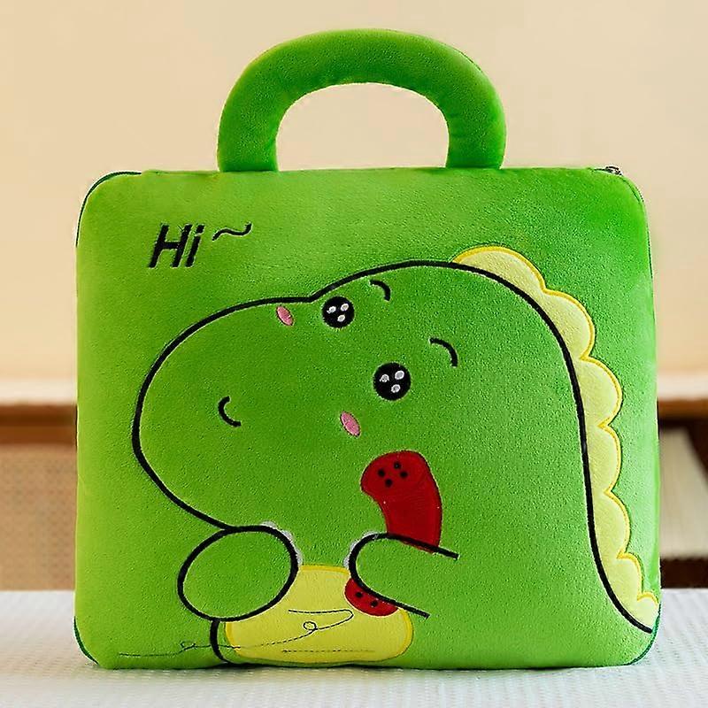 2-in-1 Travel Blanket and Pillow Set, Ultralight Dinosaur Design for Airplane, Car, Camping - Green Color, Portable Travel Accessory