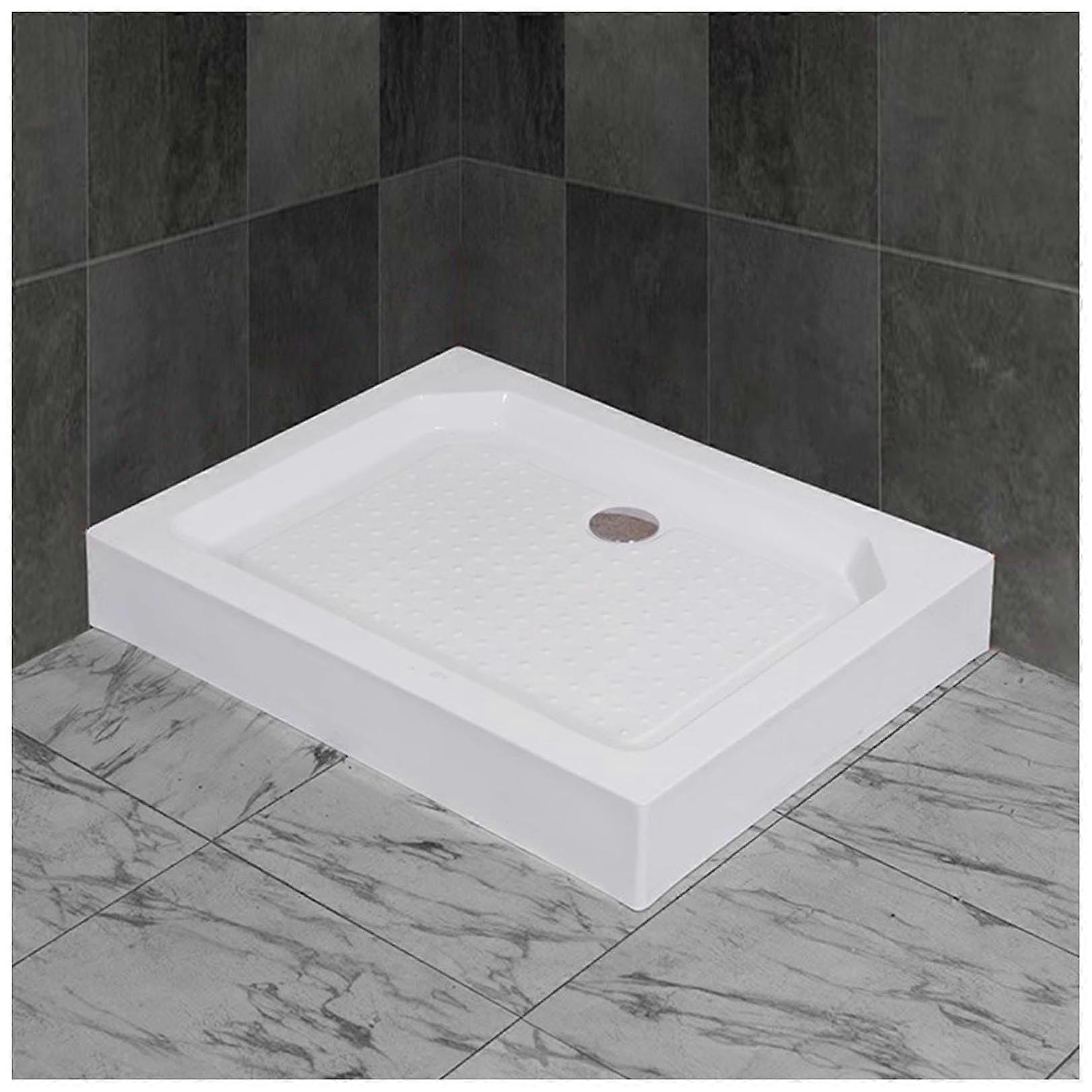 AntiSlip Rectangular Shower Tray with Central Drain Textured Solid Surface Pan for Bathroom Safety White 80x110cm