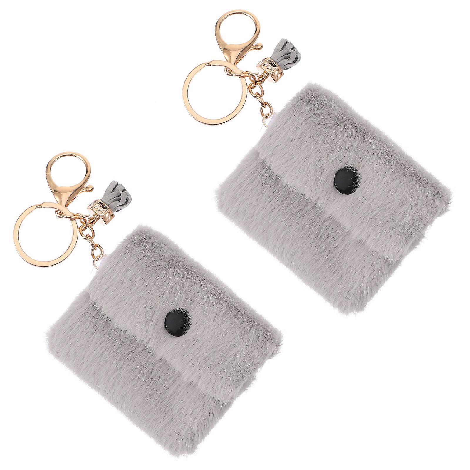 Mini Change Bag Key Chains 2Pcs Coin Storage Accessories For Daily Use And Gift Giving In Grey Plush Material