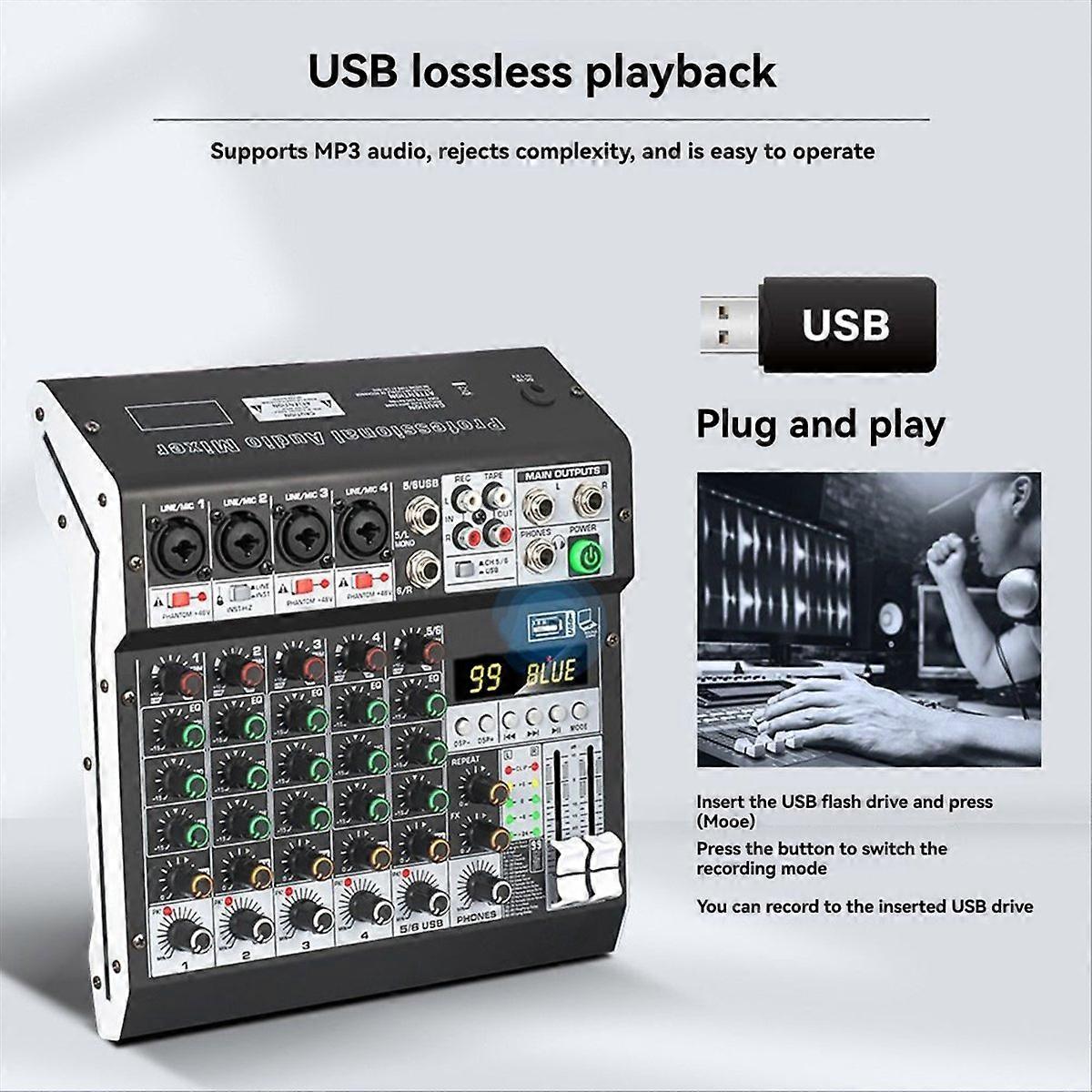 NA4 99 Effects Audio Mixer Multi-Channel Recording PC 48V Phantom Power Bluetooth