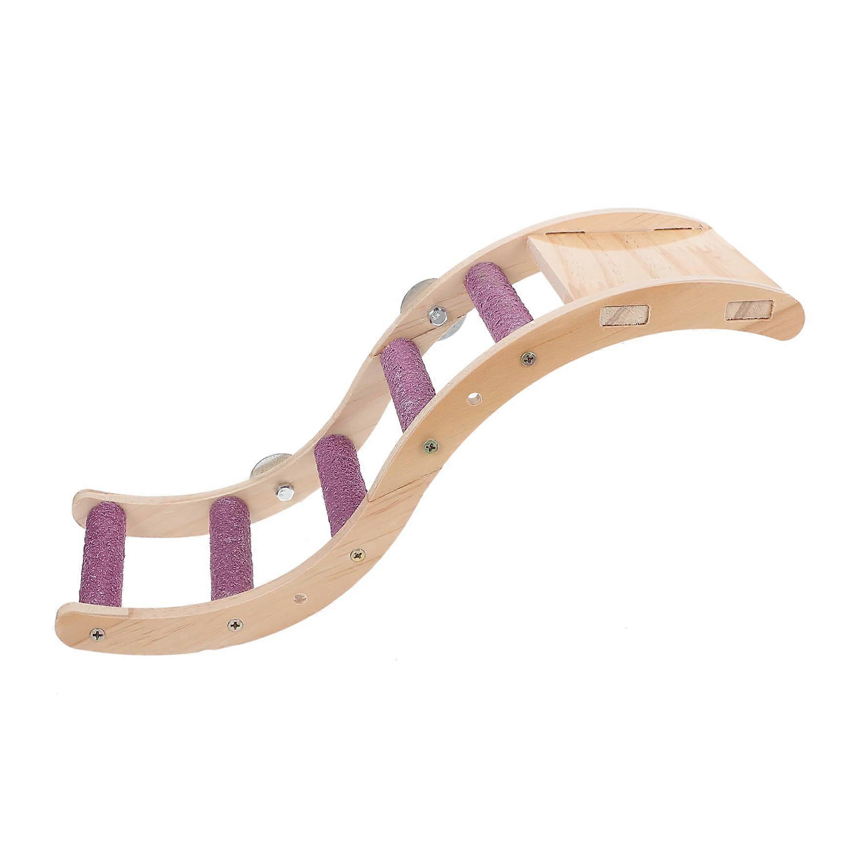 Climbing Net Wooden Bird Stand Toy for Cage Play and Training in Pink