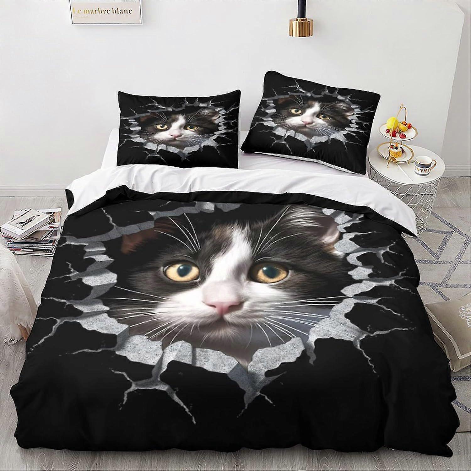 Capa de edredom com estampa de gato, conjunto de cama com animais para crianças, adolescentes e adultos, capa de edredom fofa com gatinho, capa de edredom leve e moderna para decoração de quarto.