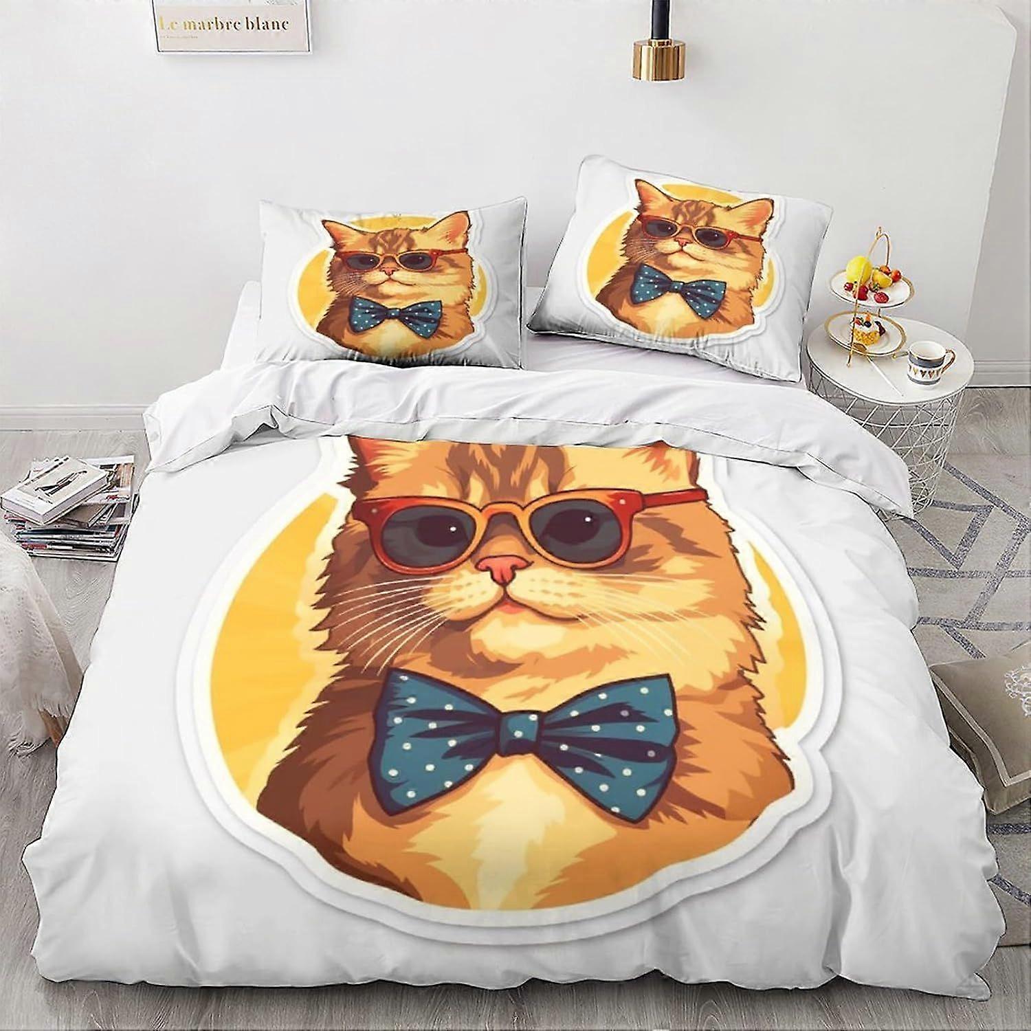 LikeEj القط الفراش غطاء لحاف أنيمي المطبوعة غطاء لحاف الفراش للأطفال في سن المراهقة مجموعة الفراش اللطيف مع أكياس وسائد الملك