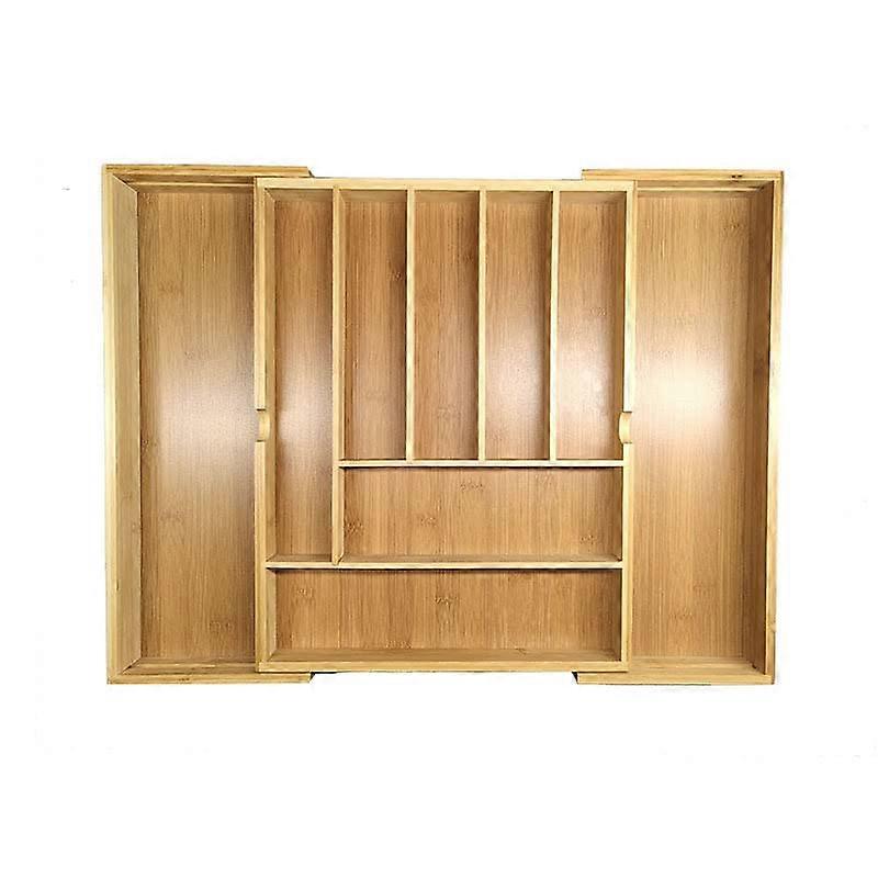 Bamboo Drawer Organizer Adjustable Width Natural Wood 7 Compartments Expandable Utensil Tray