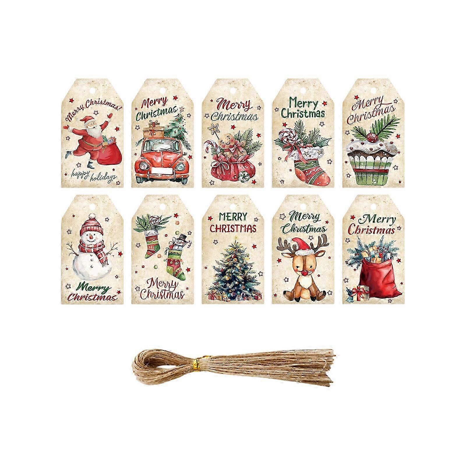 Pack Of 50 Christmas Gift Identifiers 10 Designs With String For Holiday Party Decorations Artisanal Paper Labels Multicolor