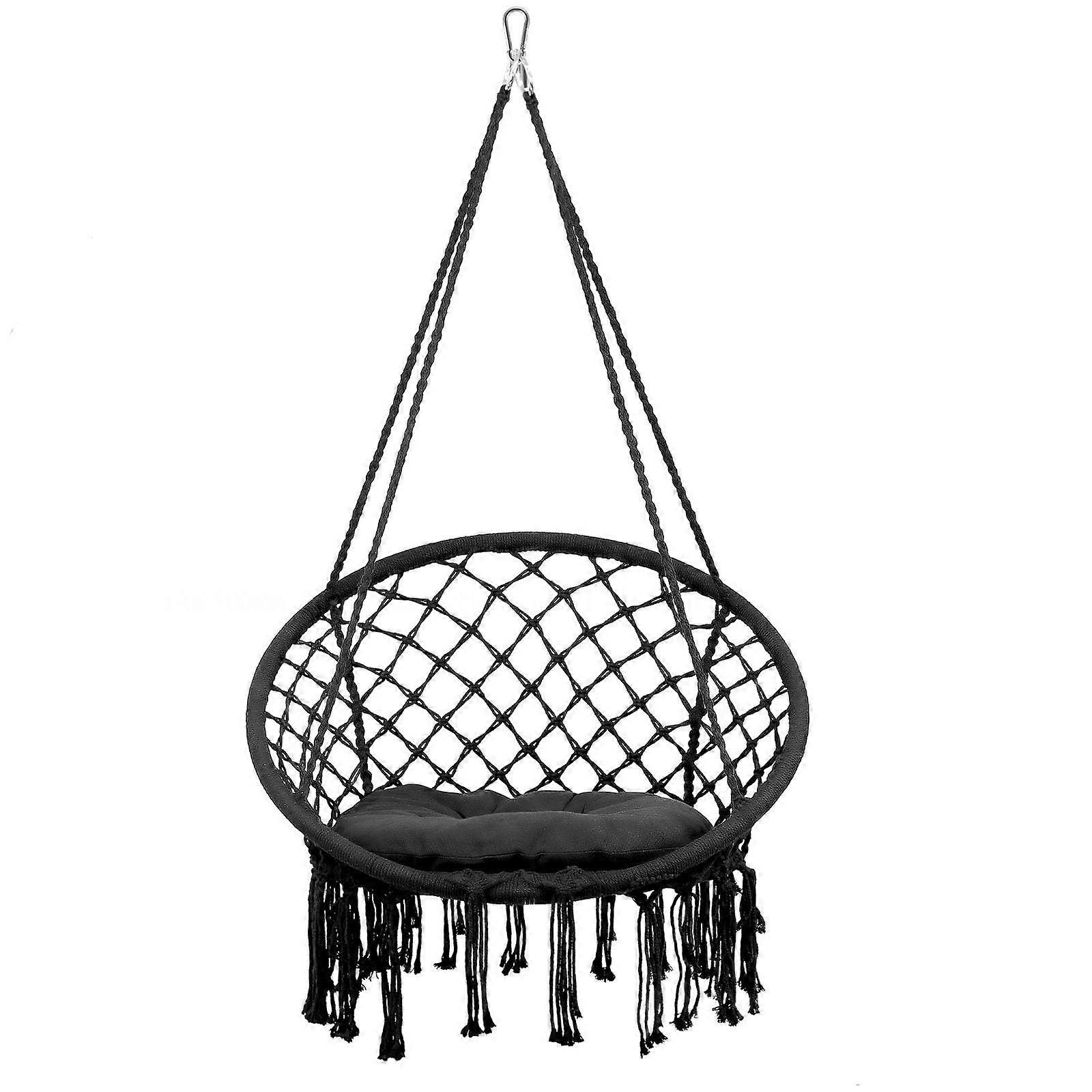 Hammock Chair Boho Macrame with Cushion, Indoor Outdoor Swing Chair 340lbs Steel Frame, Easy Install for Patio Garden Backyard