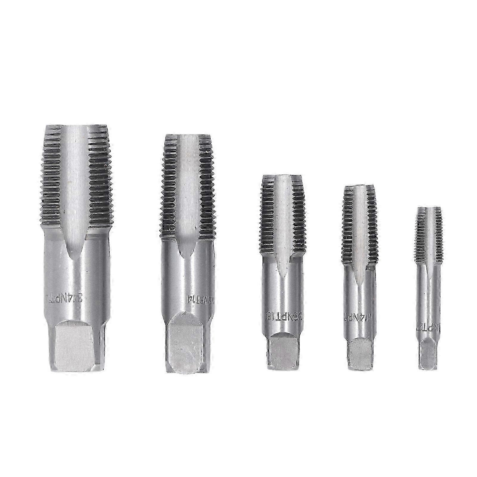Pipe Threading Tap Set for Plumbing - NPT 5 Piece Carbon Steel Kit
