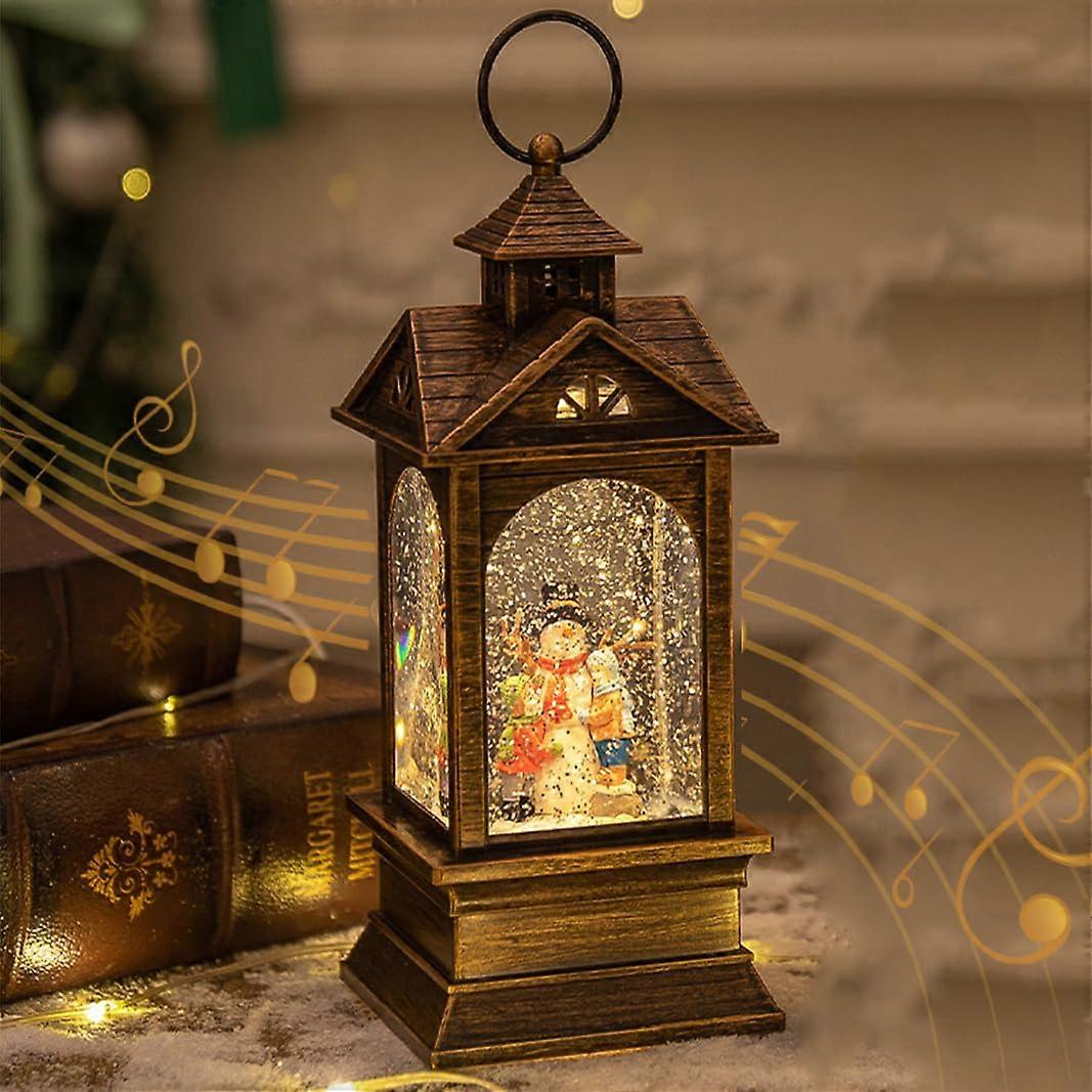 Christmas Snow Globe Lantern with Music, USB and Battery Operated, Lighted Snowman Decoration