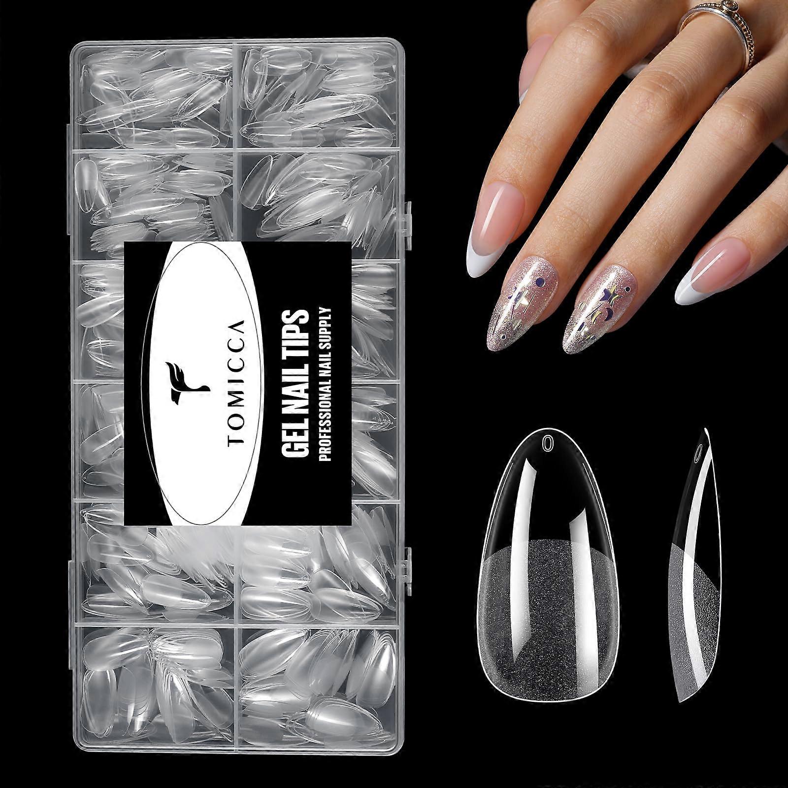 Gel Nail Tips Half Matte Medium Almond, No Filing Preshaped Clear Extensions 240pcs 12 Sizes