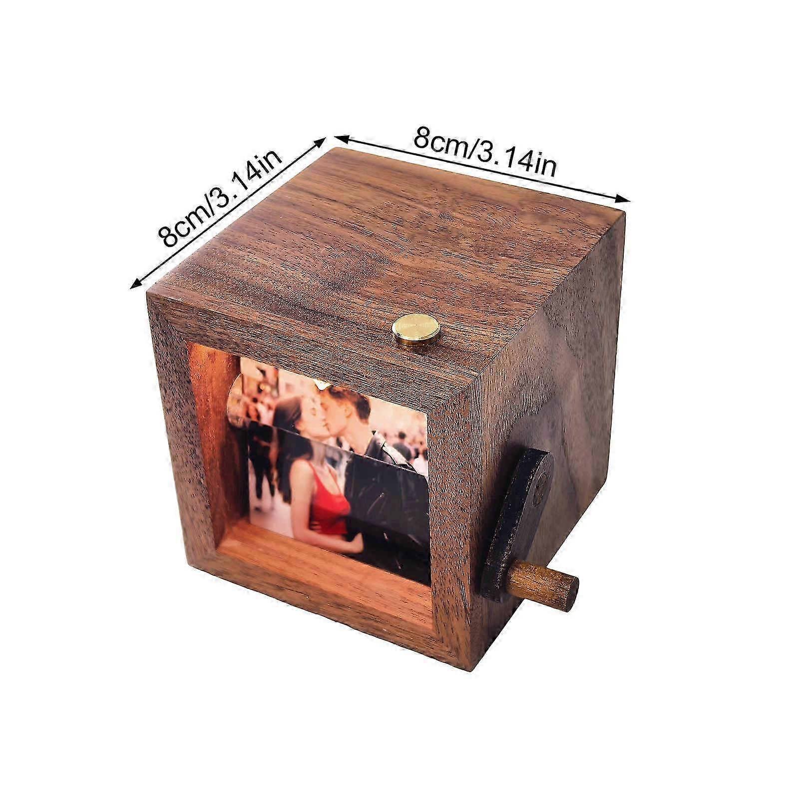 ビンテージ木製ハンドクランクフリップブックフォトビューア8フレームアニメーション表示メカニカルピクチャーアルバム家族記憶ギフト松材オリジナルc