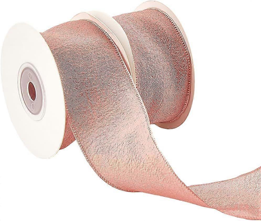 2 Rolls 20 Yards 1 5/8 Inch Pink Ruffle Edge Ribbon Double Ruffled Chiffon Fabric Trim Silk Grosgrain Trimming Bulk with Spool for Sewing Making Craft