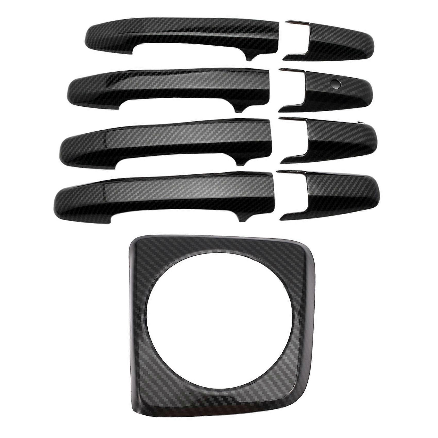 1 Pcs Automatic Shift Panel Carbon Style Central Control Panel & 4 Pcs Car Side Door Handle Frame Cover Trim