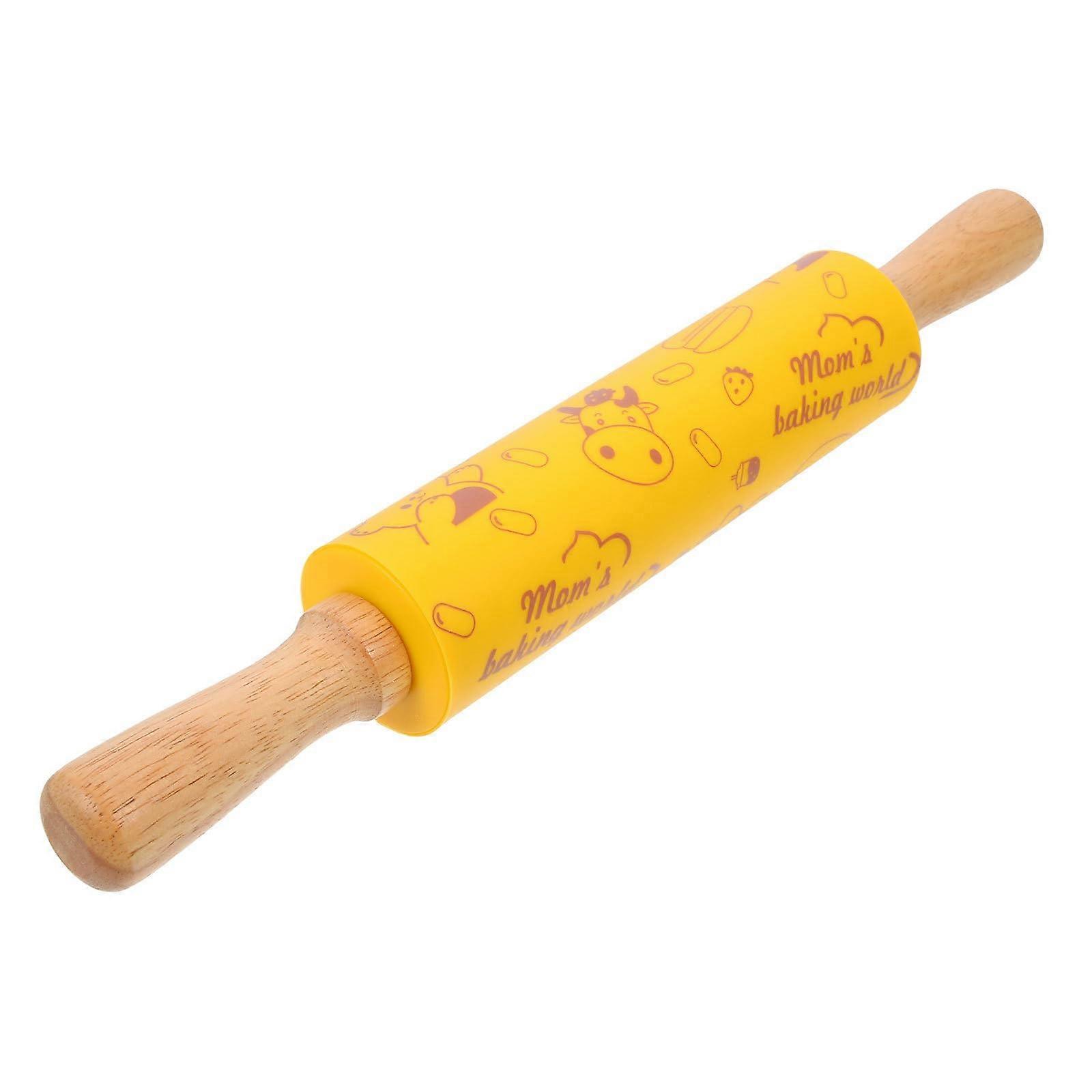 NonStick Silicone Rolling Pin with Large Wooden Handle for Pizza Cookies Pasta – Durable and Easy Clean