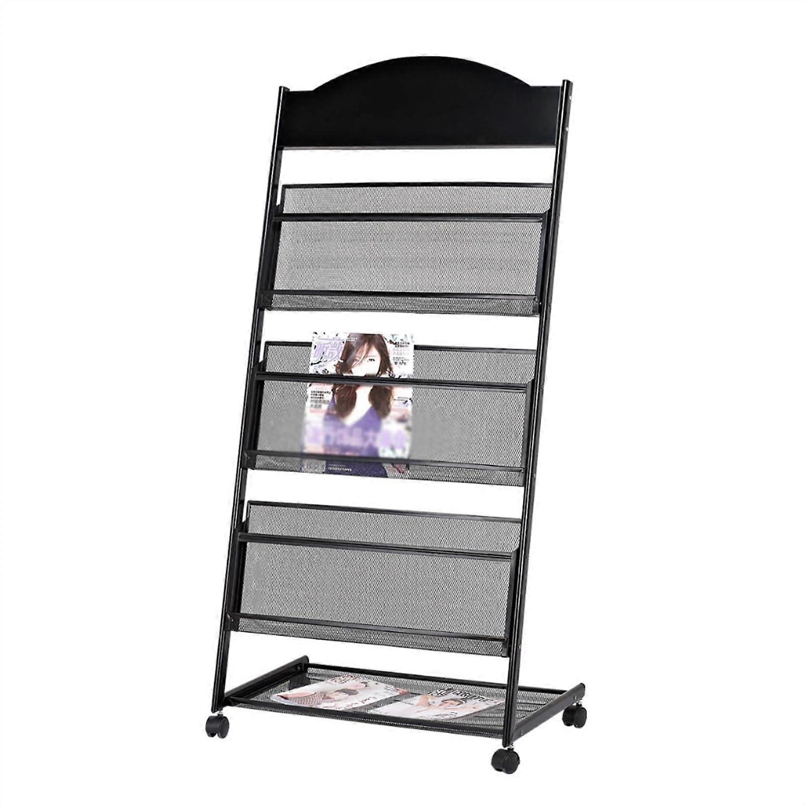 Floor Standing Magazine Display Rack with Wheels, Metal Literature Stand for Office and Trade Show
