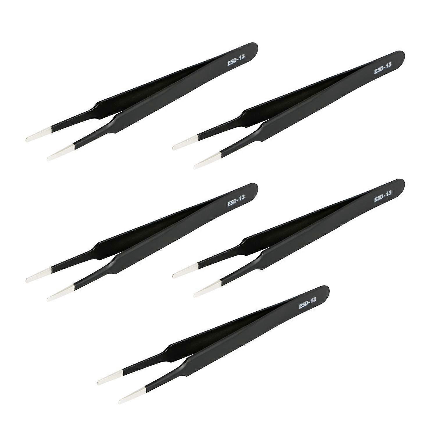 Anti Static Tweezers Set with Non Magnetic Precision Tips for Electronics , 120mm, 5pcs