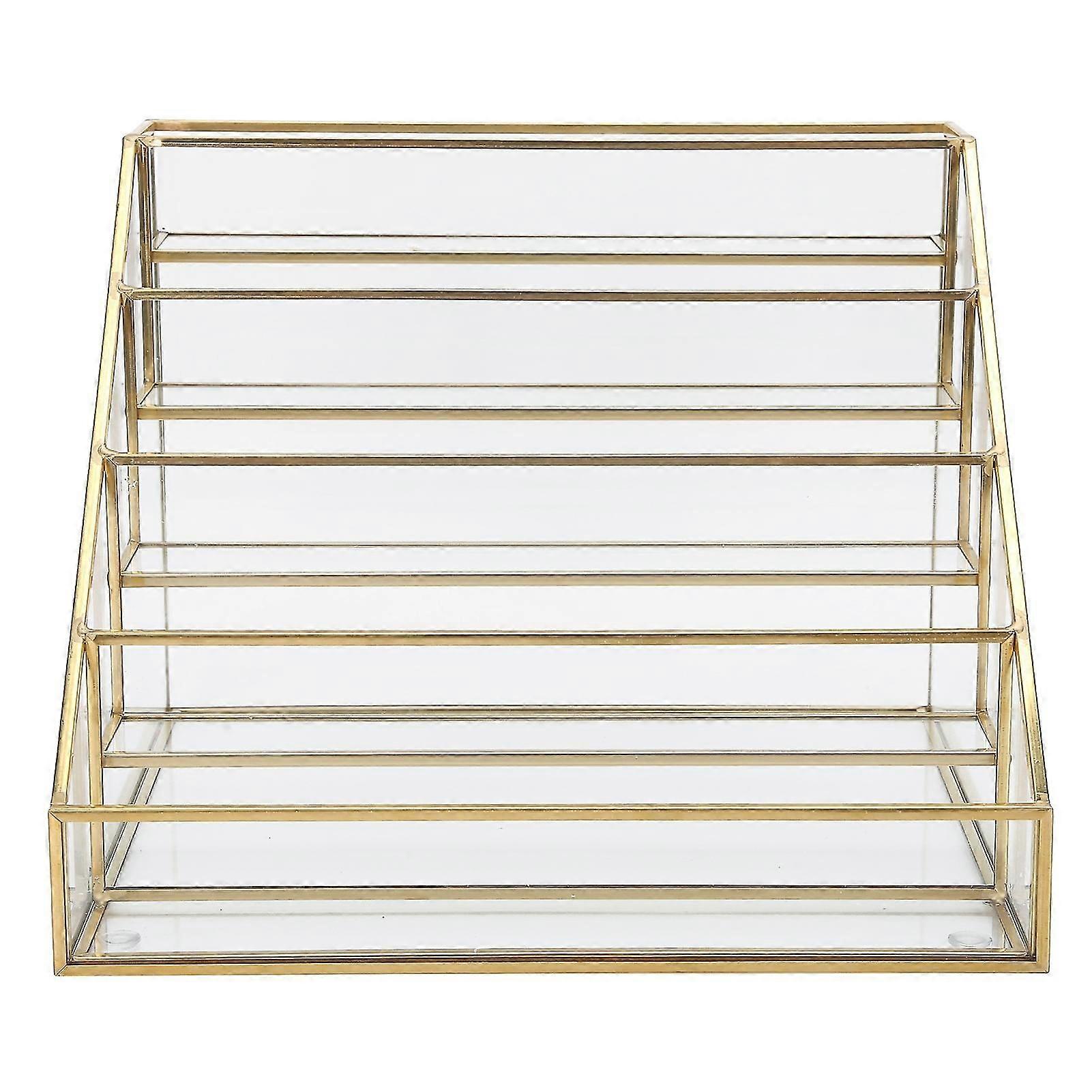 Nail Polish Display Rack Multi Layer Desk Shelf Glass Copper Lipstick Display Holder(S )