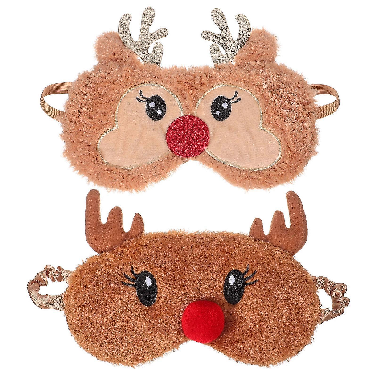 Plush Elastic Sleeping Eye Shade Deer Shape for Sleeping Use 2Pcs