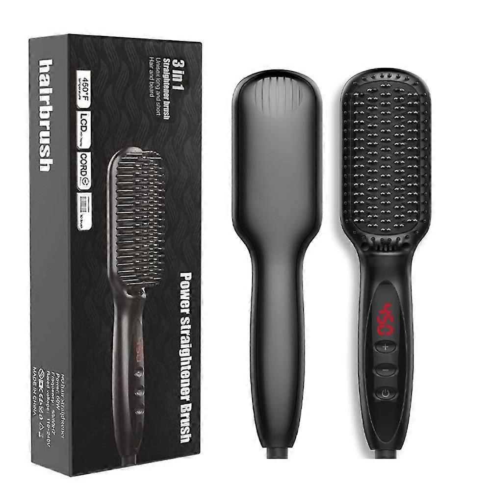 Hair Straightening Brush with Ionic Technology, 30s Fast Ceramic Heating, Adjustable Temperature, Dual Voltage