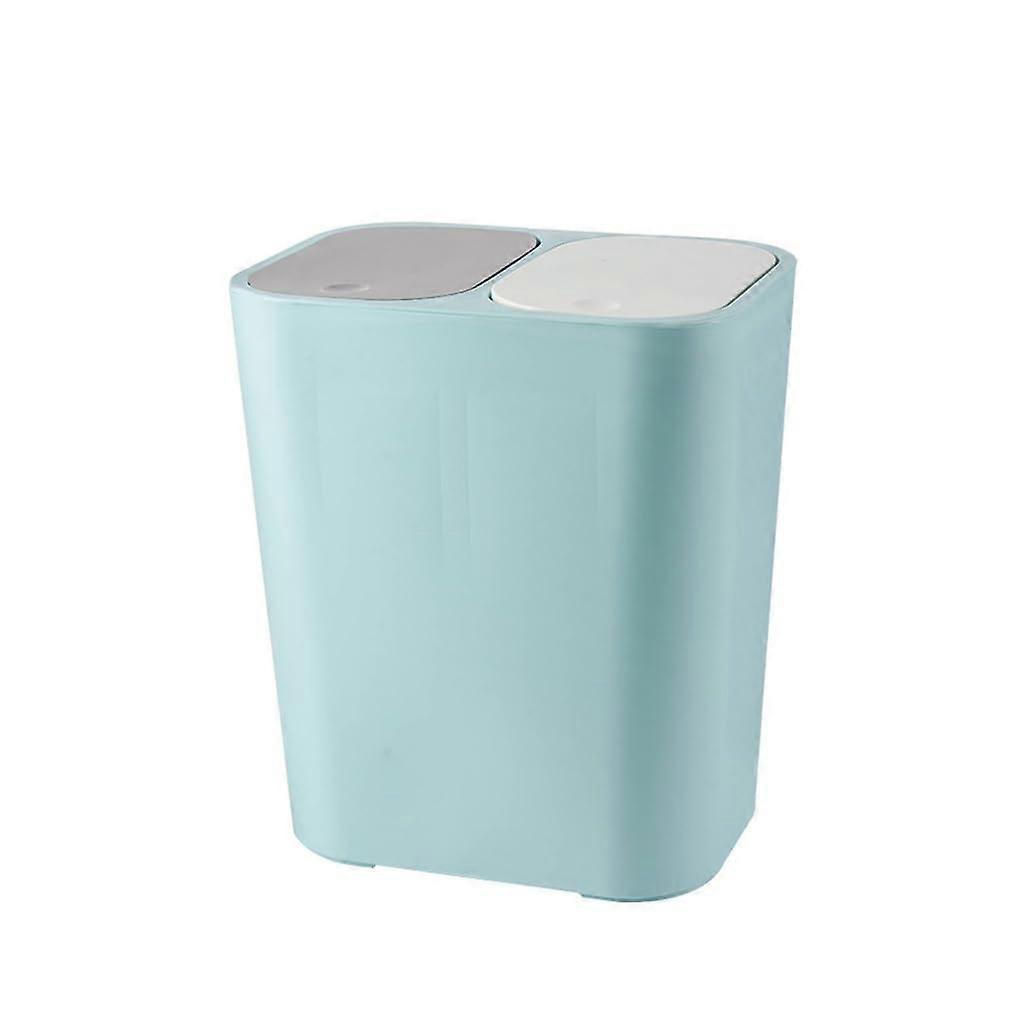 Trash Can Double Compartment with Lid, Slow Closing Kitchen Garbage Bin, Hidden Bag Design, Blue