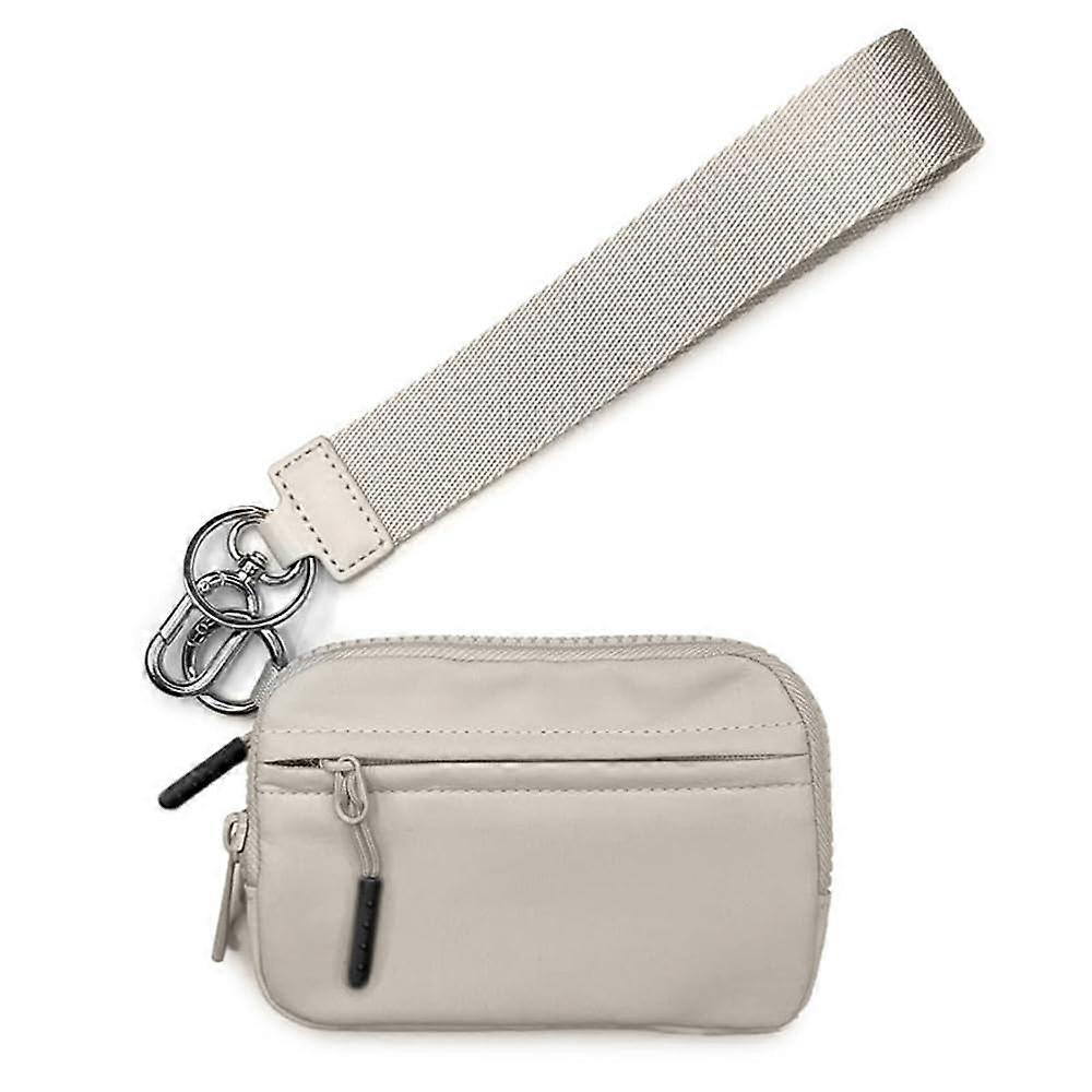 Wristlet Wallet Coin Purse with Hands Strap, Secure Zipper, Durable Compact Design Beige