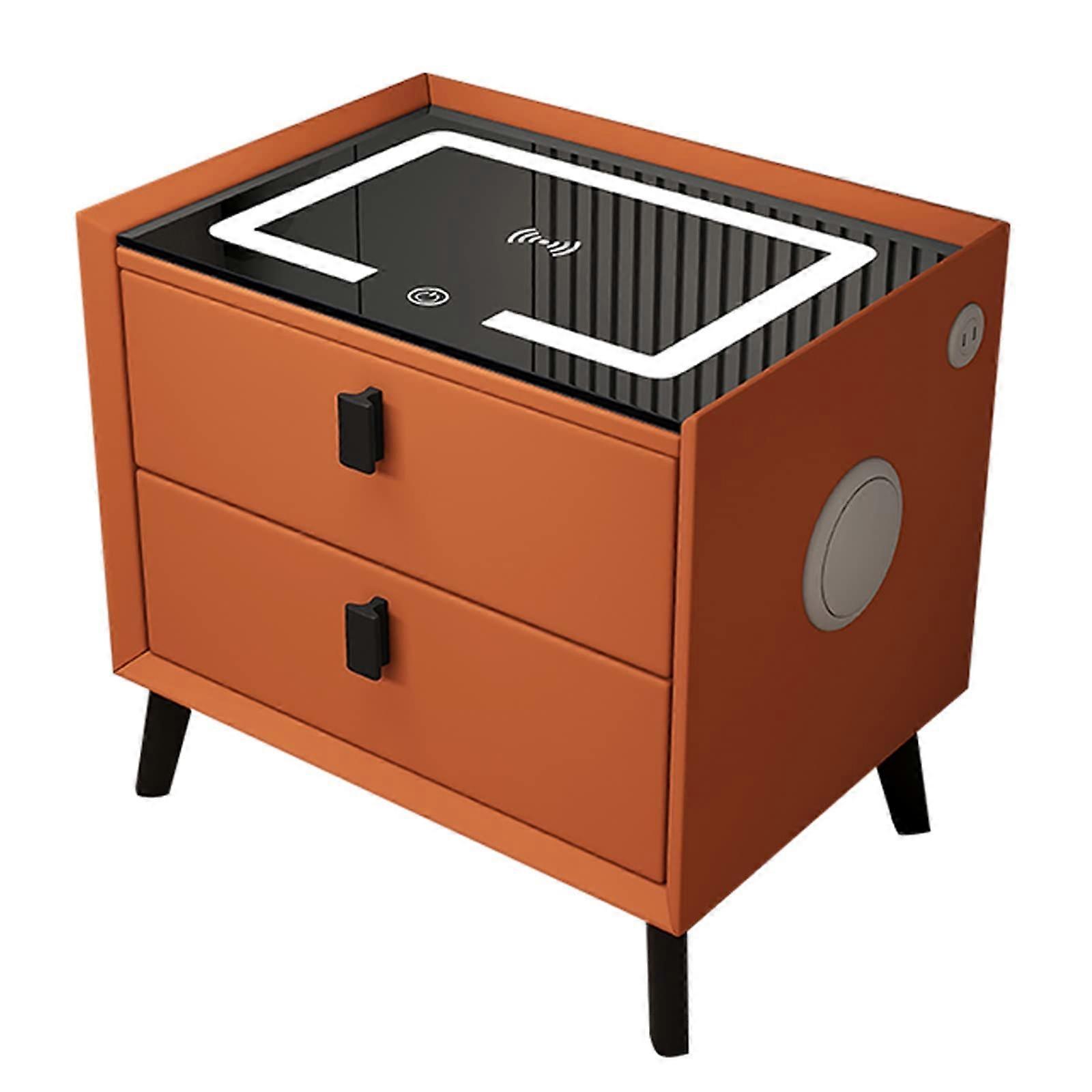 Smart Bedside Table with Wireless and USB Charging, Bluetooth Speakers, LED Light, 45cm B