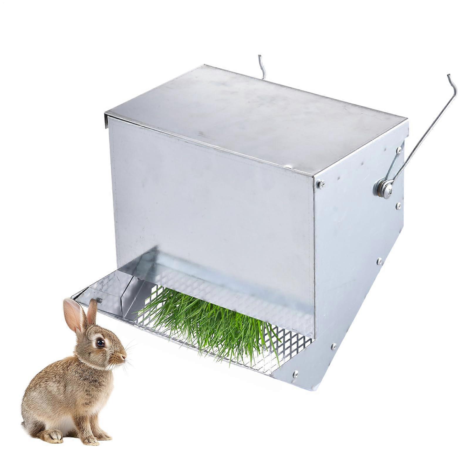 Rabbit Hay Feeder for Cage with Lid, Automatic Feeding Station, RustResistant Iron Frame