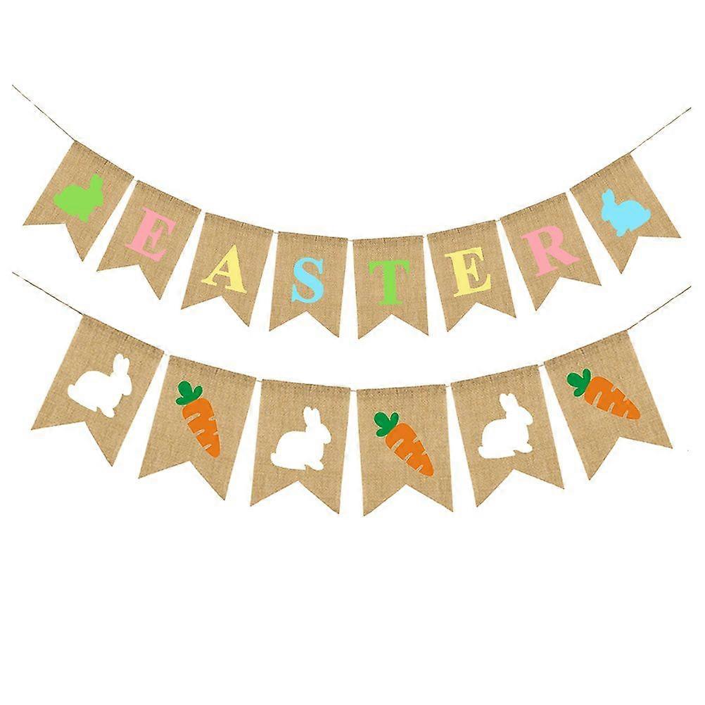 2pcs Easter Party Decorative Linen Banners Dovetail Bunting Garlands Pull Flags