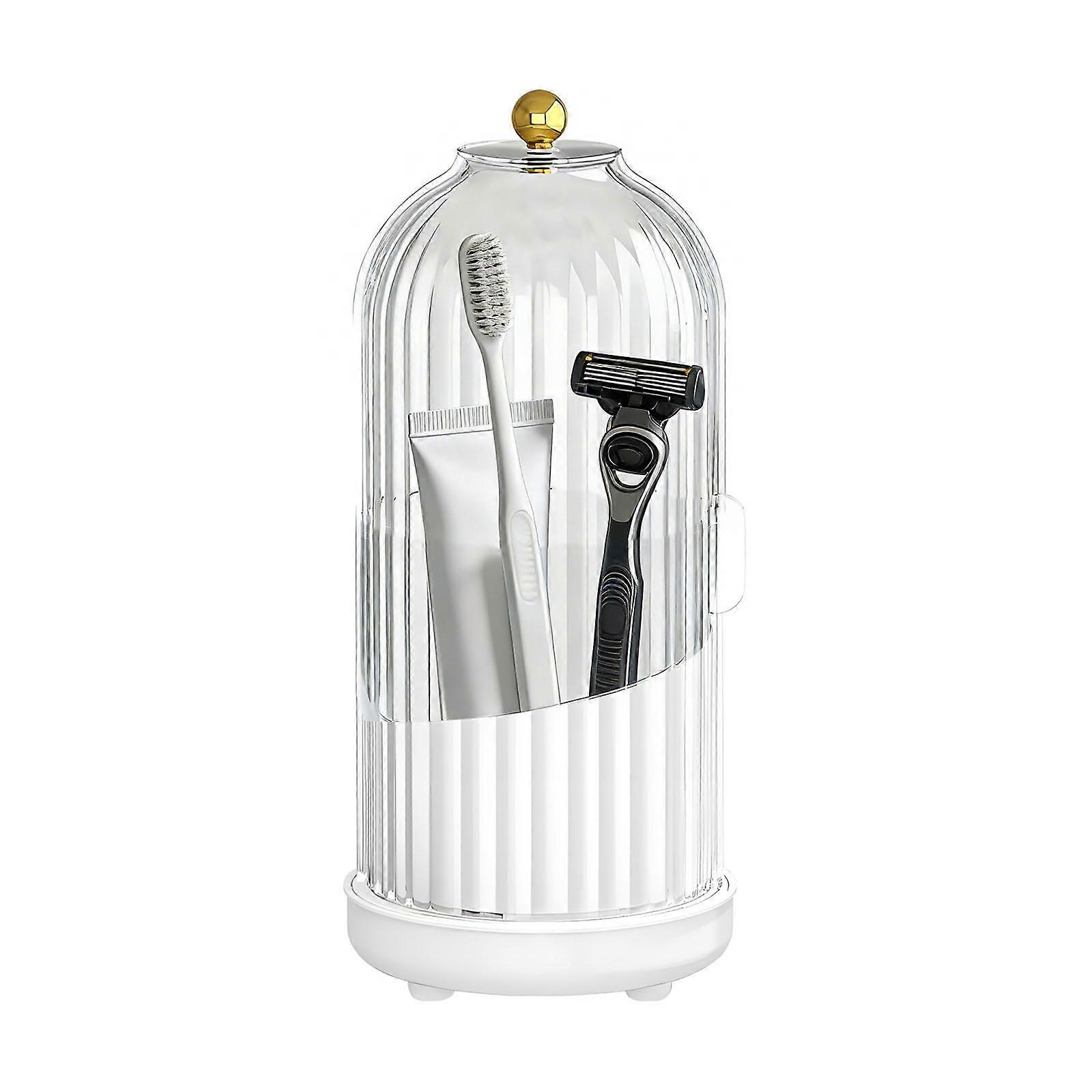 Compact Rotating Toothbrush Stand Including Drainage And Anti Slip Features For Small Space Optimization  White