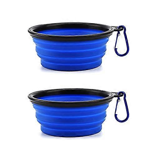 Collapsible Dog Bowl 350ml Set of 2 with Carabiner Clip for Travel, Portable Silicone Pet Feeding Bowl Blue