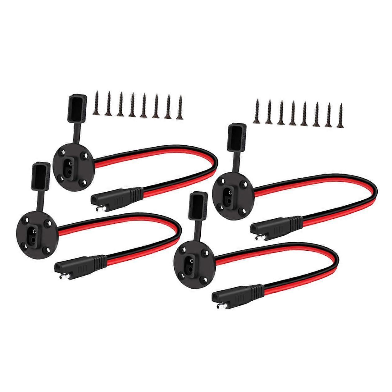 SAE Power Socket Flush Mount with Cover for Solar Panel, 12V Universal SAE Connector, 4 Sets