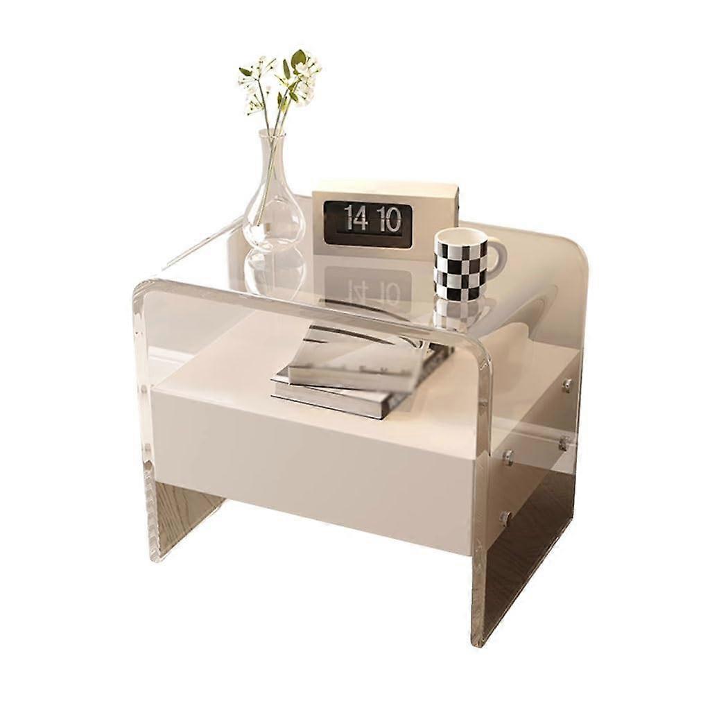 Modern Walnut Bedside Table with Large Storage and Clear Acrylic Accent for Small Bedrooms