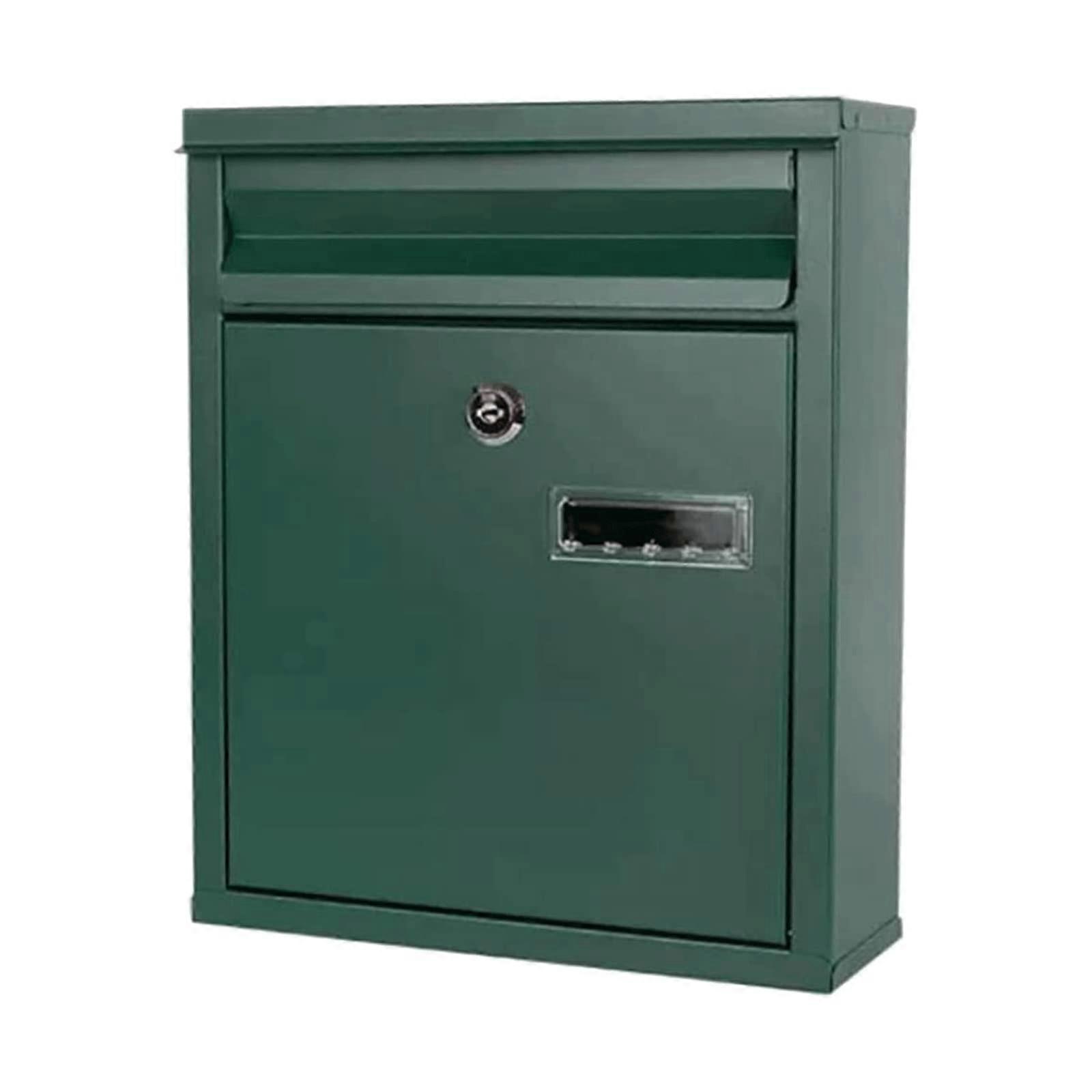 Locking Wall Mount Mailbox with Window, Weatherproof Green Galvanized Steel for Home Security
