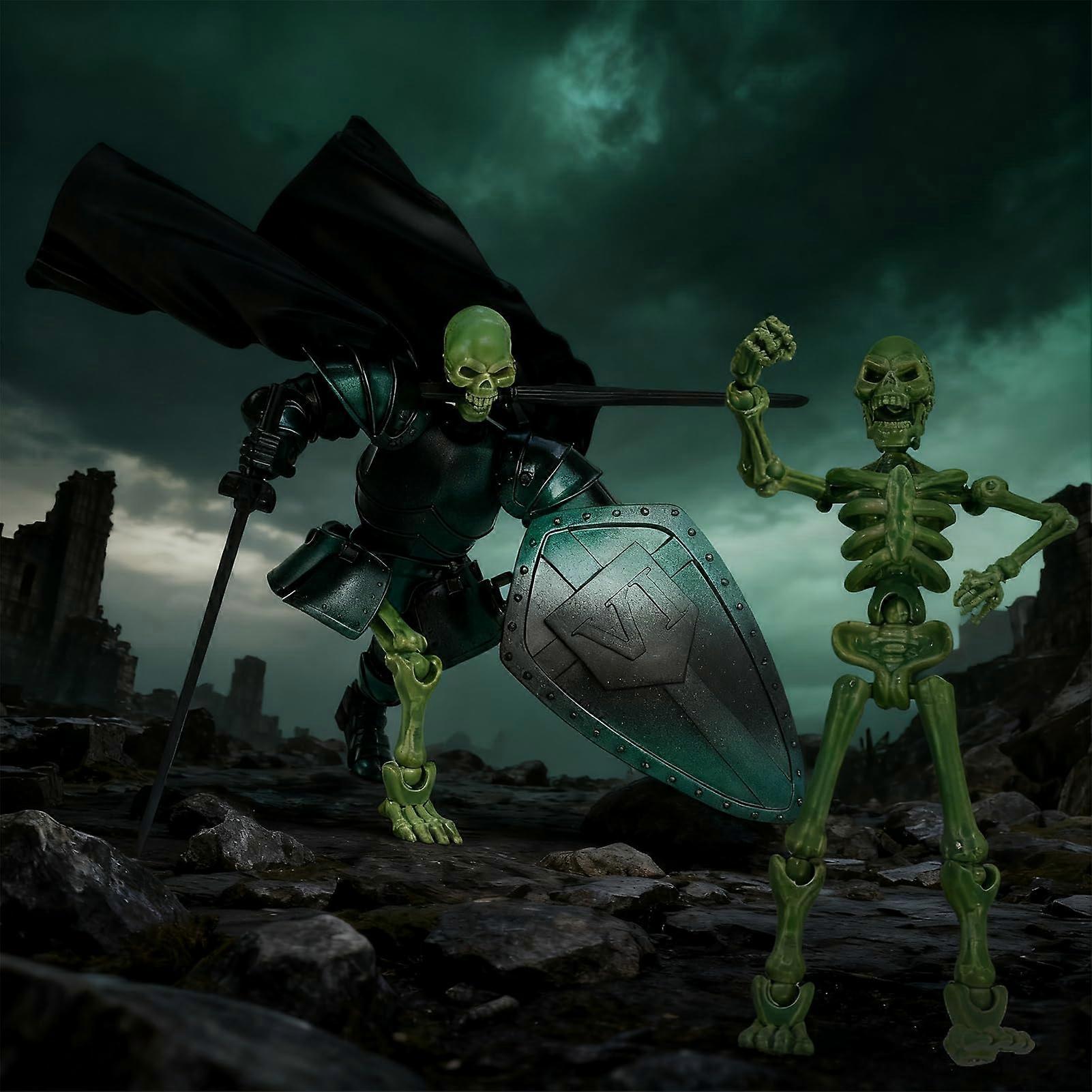 Medieval Action Figures 3D Printed Knight with MultiJointed Pose, DIY Green Skull Collectible Kit