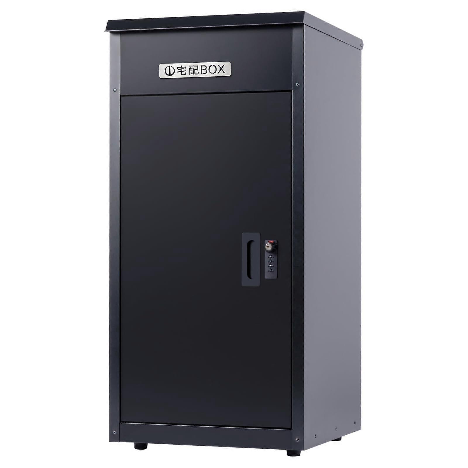 Lockable Outdoor Mailbox Large Capacity Waterproof Parcel Delivery Box AntiTheft Black Wall Mounted