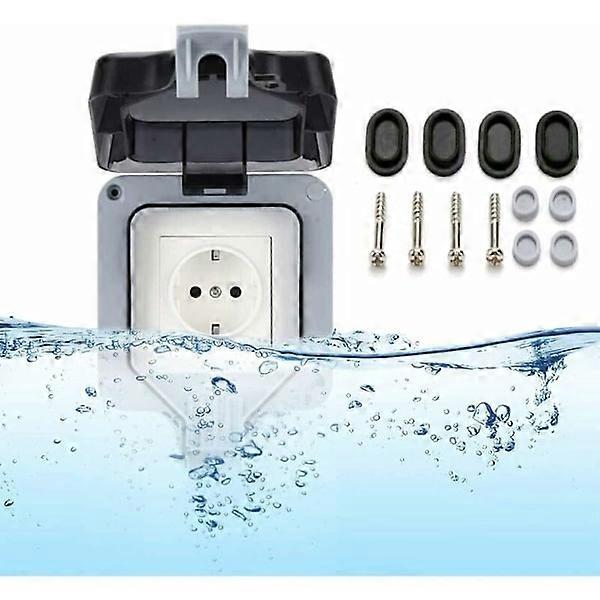 Outdoor socket, outdoor socket, IP66 socket, surface-mounted socket, weatherproof, dustproof, outdoor socket with folding lid, wall socket for indoor