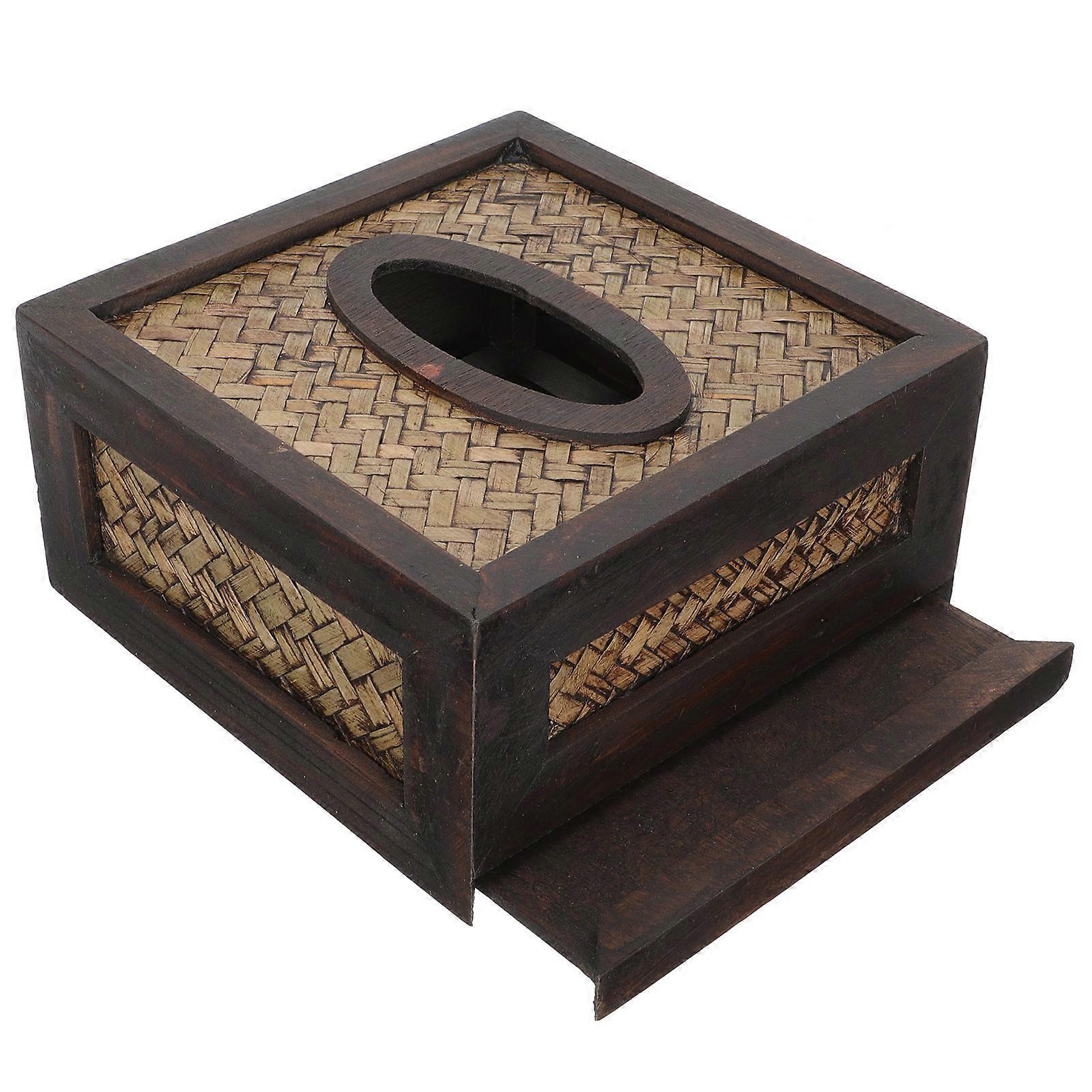 Yellow Bamboo Tissue Box for Multi-Function Storage with Design